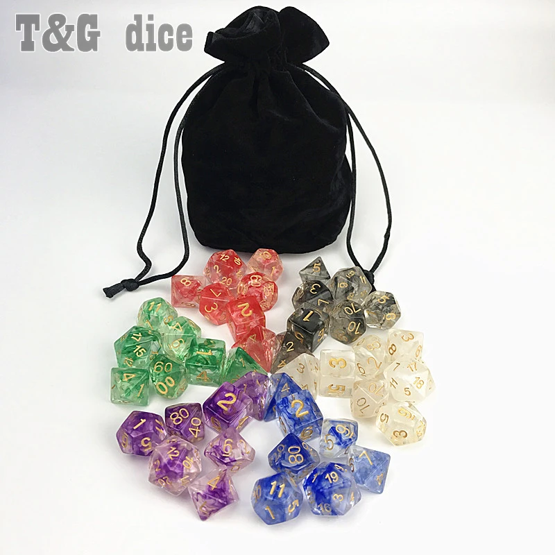 42 шт./пакет многогранные Туманность кости для игра DnD плюс сумка d4 d6 d8 d10 d12 d20
