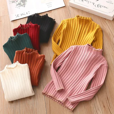 

Свитер для девочек, осенне-зимний свитер для маленьких мальчиков, Повседневные вязаные детские свитера с высоким воротом и длинными рукава...