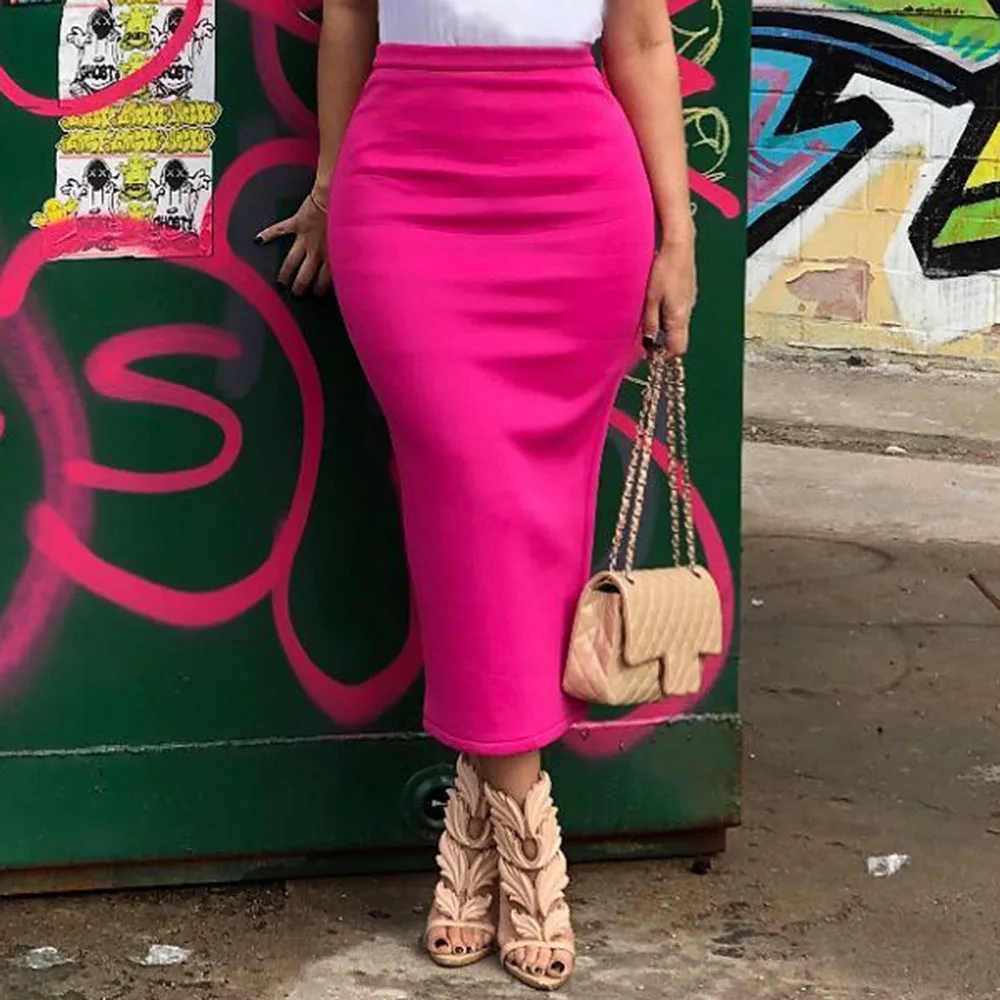 Black High Waist Skirt Women Office Lady Workwear 2019 Casual Long Maxi Straight Skirts Femme Plain Elegant Pencil |