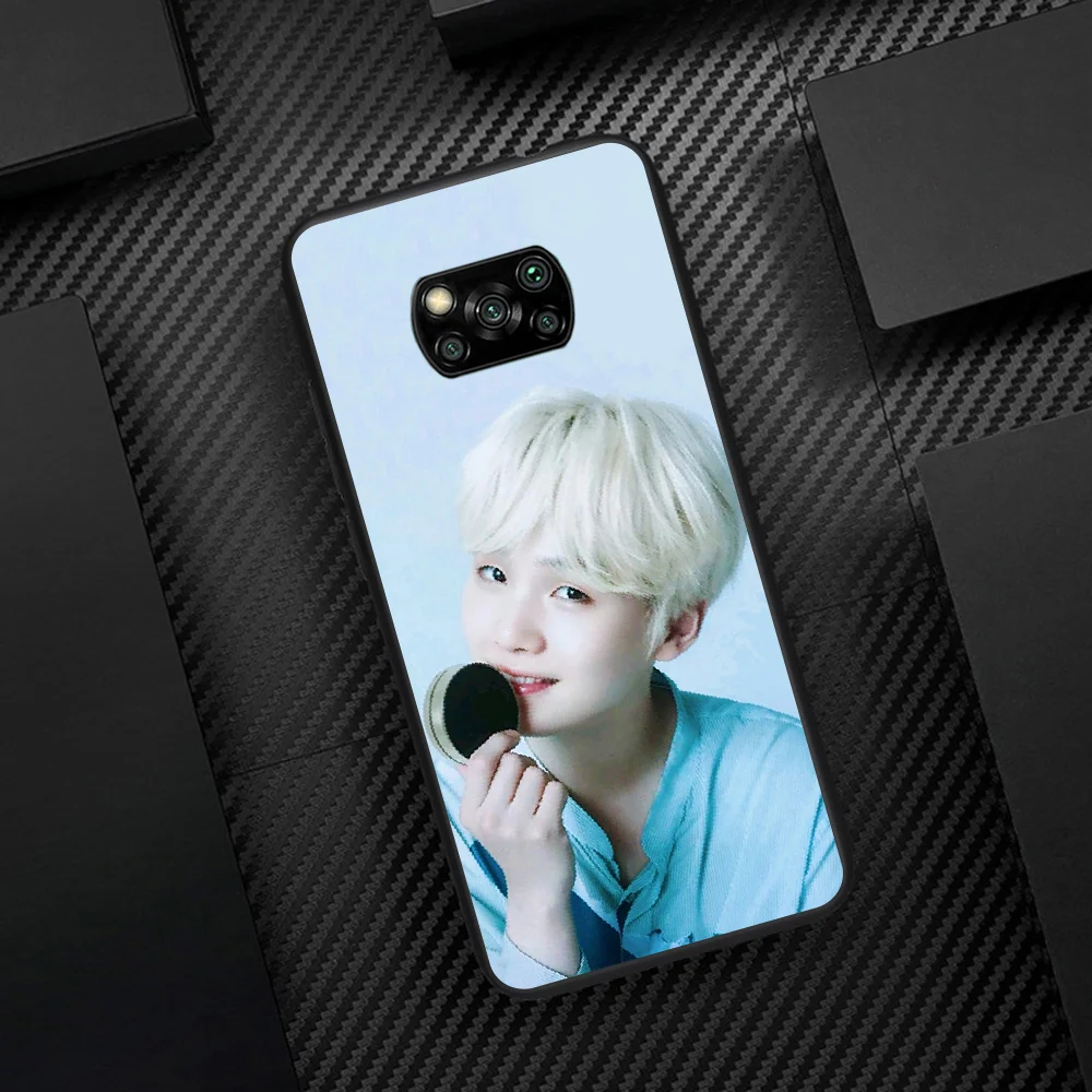 

Bangtan Boys SUGA Phone Case Cover Hull For Xiaomi Mi A2 A3 8 9 SE 9T 10 10T Lite Pro Ultra Poco X3 black Etui Fashion Shell