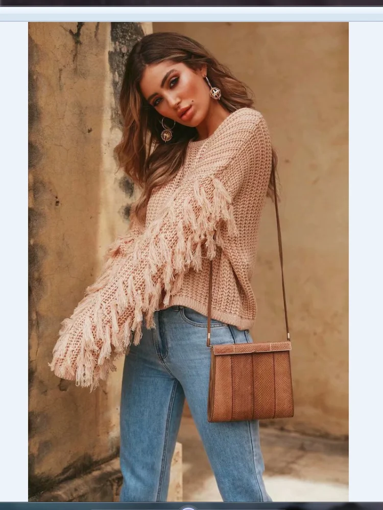 

Long-sleeved Thick Solid Color Cuffs Tassel Pullover Sweater Round Neck Loose Loose Thick Thread Sweater Blouse Fashion Sweater