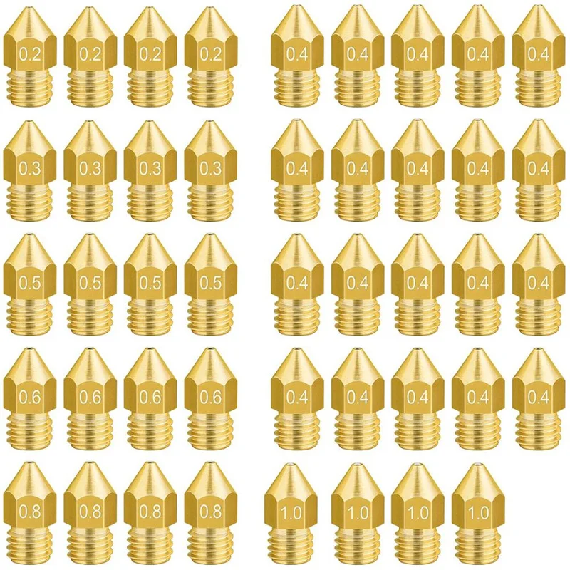 44pcs/lot 3D Printer Nozzles MK8 Extruder Head Fit For Creality CR-10 0.2mm 0.3mm 0.4mm 0.5mm 0.6mm 0.8mm 1.0mm