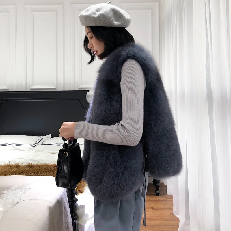 Лисий настоящий зимний теплый жилет пальто женская одежда тонкая короткая