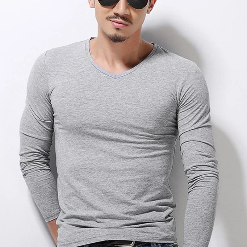 

Men Casual Slim V-Neck Bottoming Heat Shirt Male Long Sleeve Slim T-Shirt Tops Pullover Thermal Breathable Comfy T-Shirt Tops
