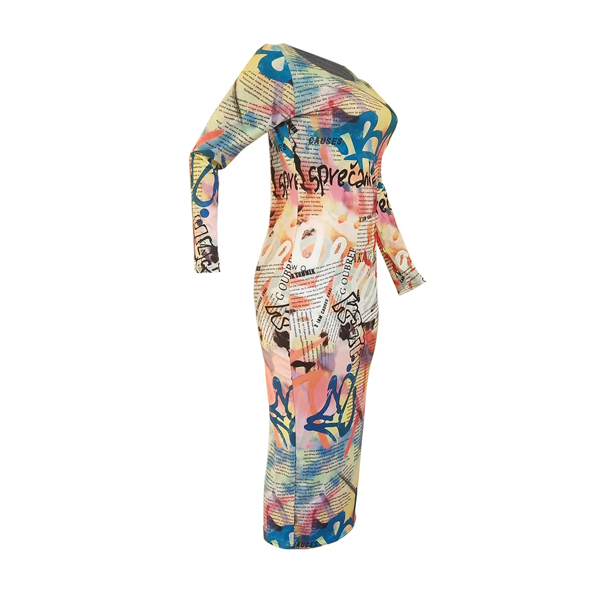 Пикантное длинное Бандажное платье с буквенным принтом женское облегающее