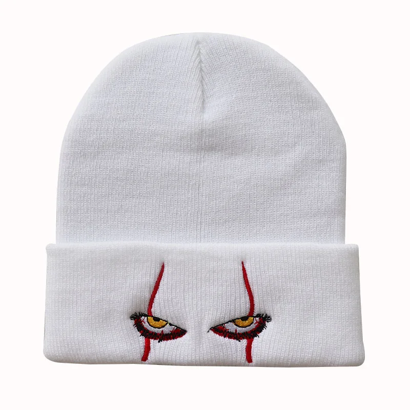 

New Embroidered Woolen Beanies Hat Scary Clown Eyes Knitted Hat Warm Hedging Hip-hop Hat Woolen Halloween Hat Beanies