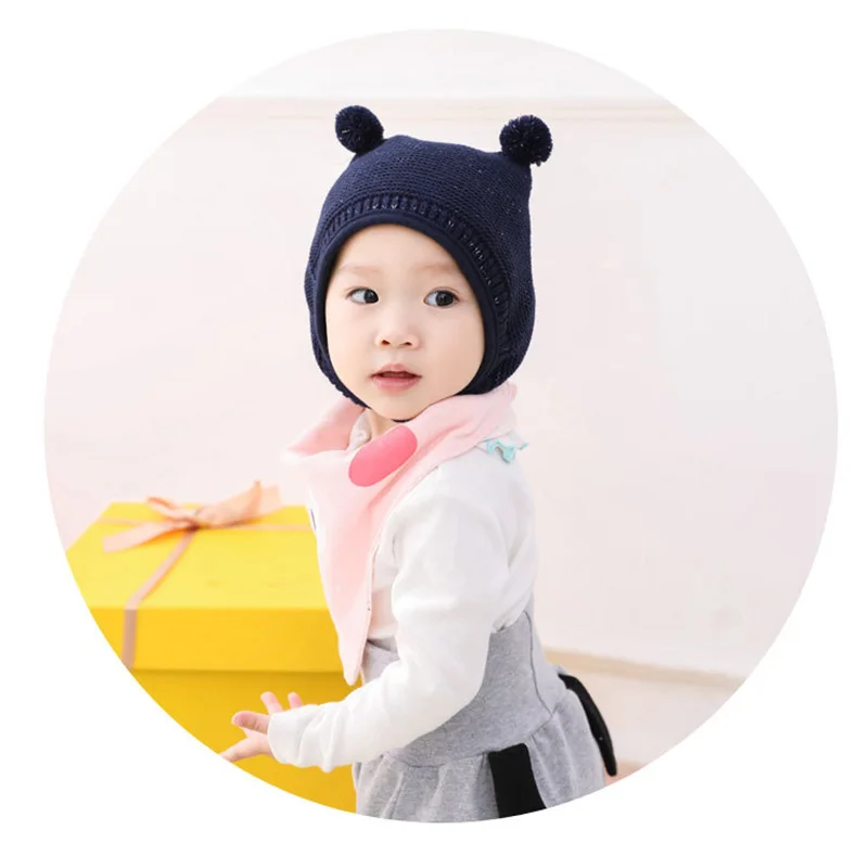 Вязаная зимняя шапка милая детская шапка с помпоном Enfant детская шапка однотонные Детские шапки для мальчиков и девочек Аксессуары 3 цвета