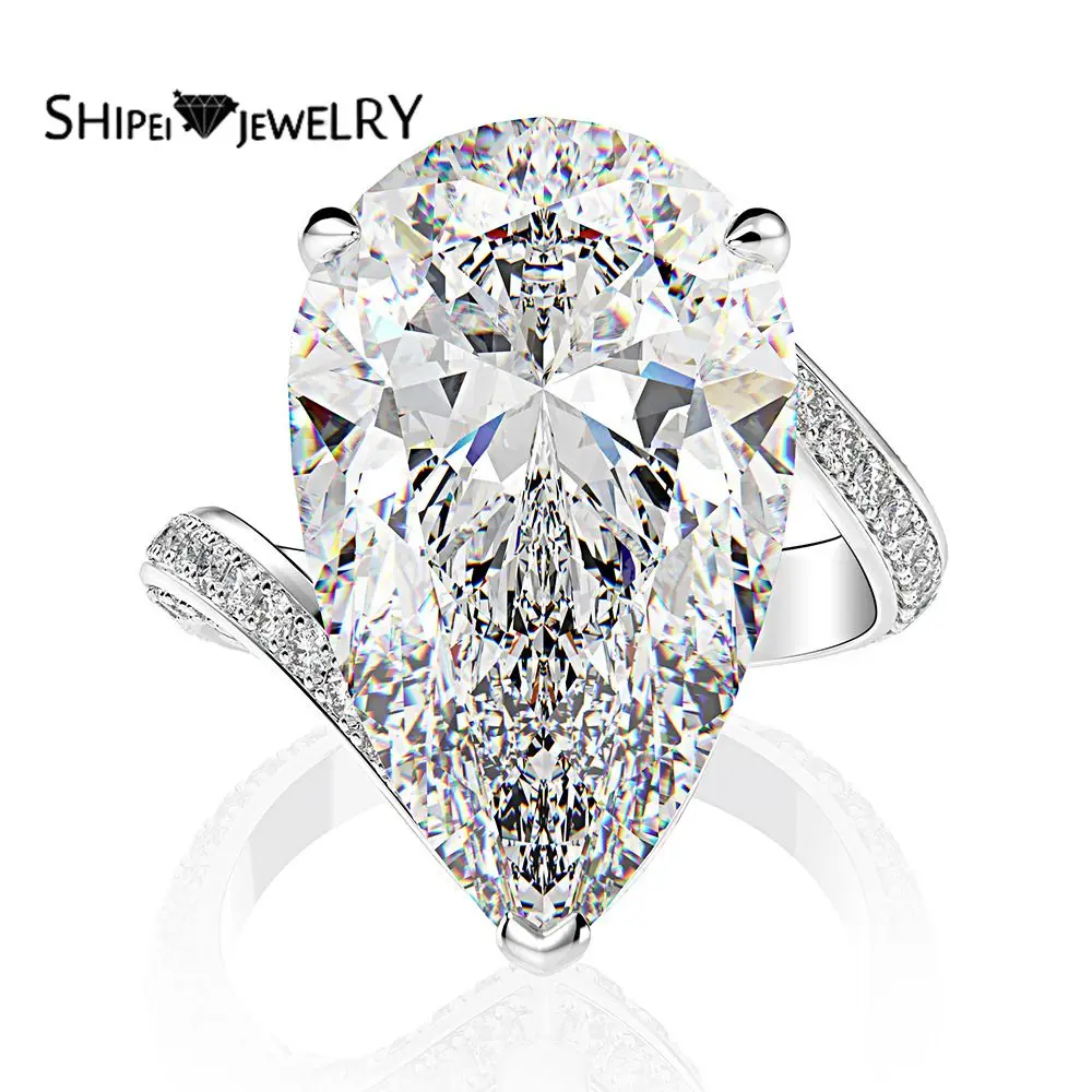 

Shipei Luxury 925 Sterling Silver Pear White Greated Moissanite Diamonds Wedding Fine Jewelry Engagement White Gold Rings