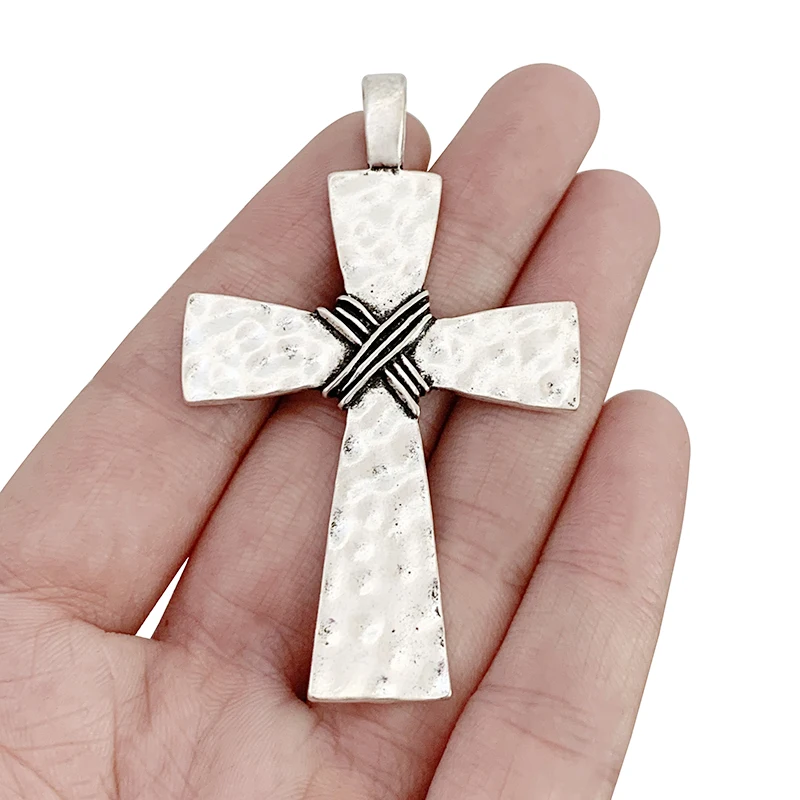 

3 x Antique Sliver Color CRUCIFIX CROSS CROSSES Charms Pendants for Necklace Jewellery Making Accessories 69x42mm