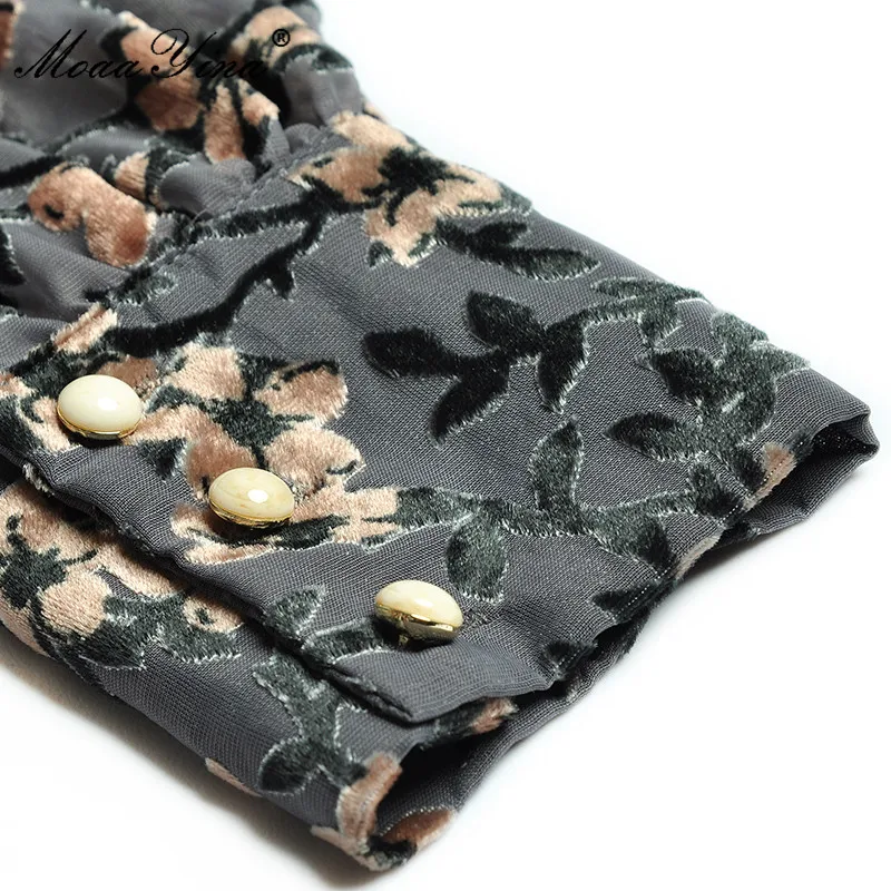 moaayina fashion runway autumn mesh dresses womens stand up collar lantern sleeve flocking print vintage long party dress free global shipping