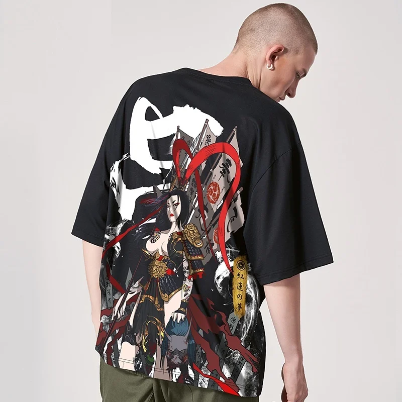 

Summer T-Shirt Male Funny Harajuku Tshirt Streetwear Men Fashion Japan Hip Hop Loose Half Sleeve Samurai T Shirts Males FF3129