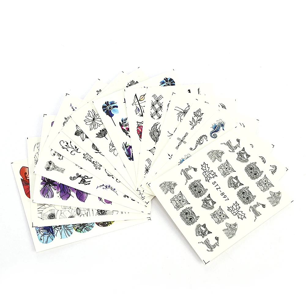 

14Pcs/Set Black Border Flowers Animals Beauty Design Nail Stickers Water Transfer Decals for Nail Manicure Nail Art Decoration