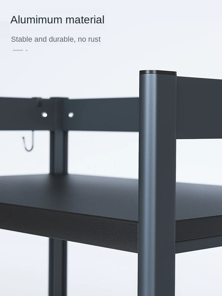 

Thickened space aluminum tube kitchen microwave oven storage rack strong load-bearing retractable double layer floor storage rac