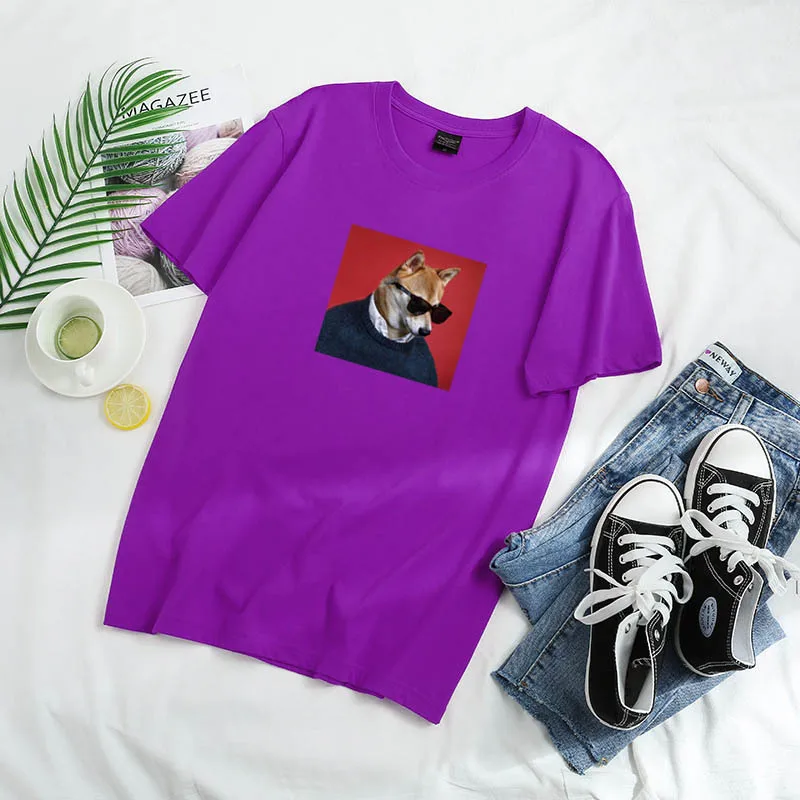 

2020 Summer New Men's Casual Loose Cotton Short Sleeve T-shirt Dog Head Print Round Neck T-shirt Men's Casual Hip-hop T-shirt