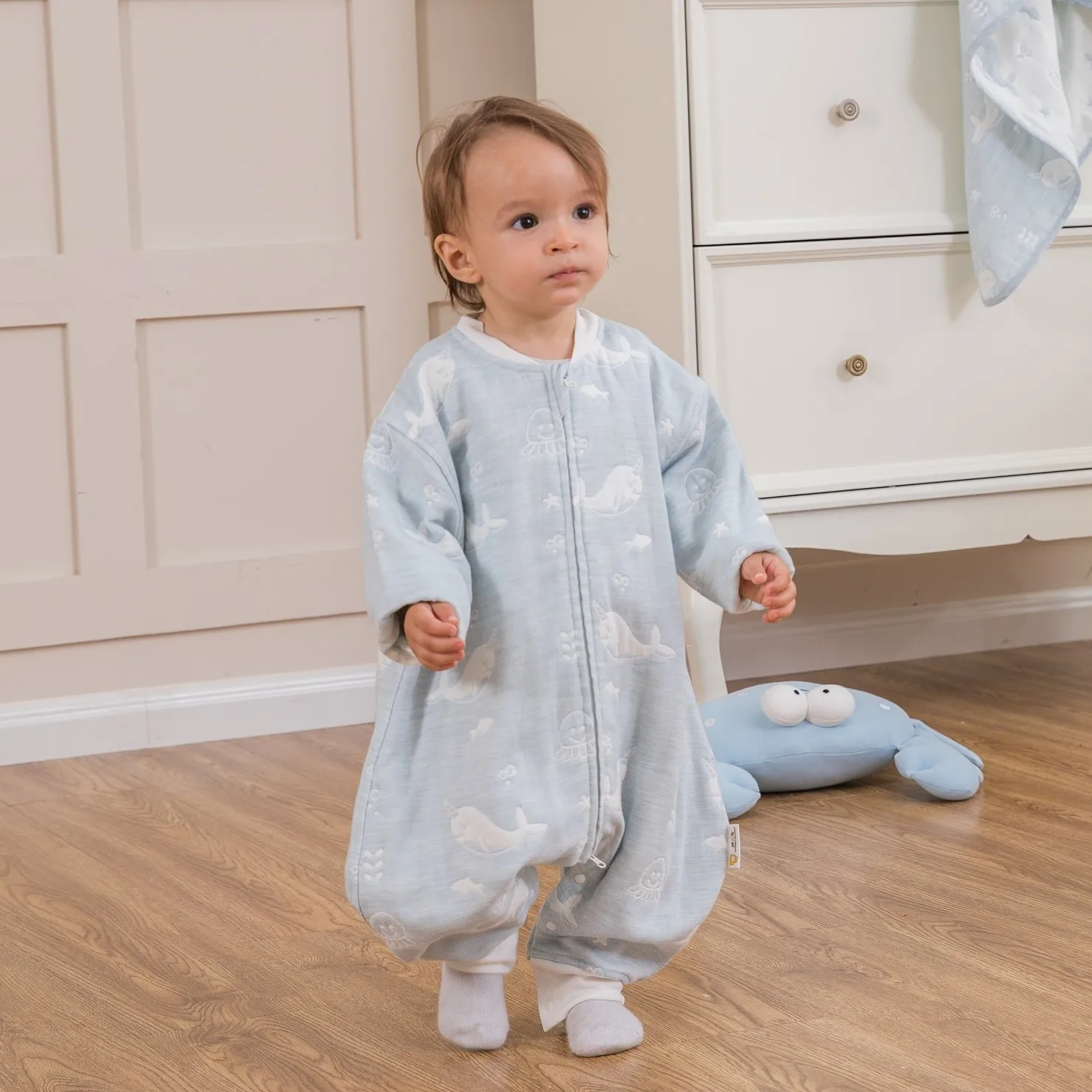 

2021 New 0-36 Month Kids Cartoon Fiber Mixed Cotton Gauze Baby Clothes Sleeping Bag Sleepware Bebe Pajamas for Summer