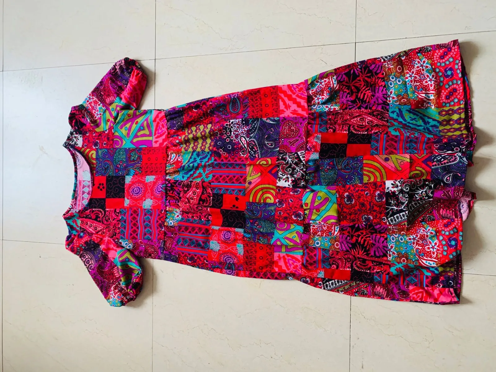 

Women's New Fashionable Puff Sleeve Printed Casual Loose Splicing Dress vestido de mujer 2021 Summer Dress A14