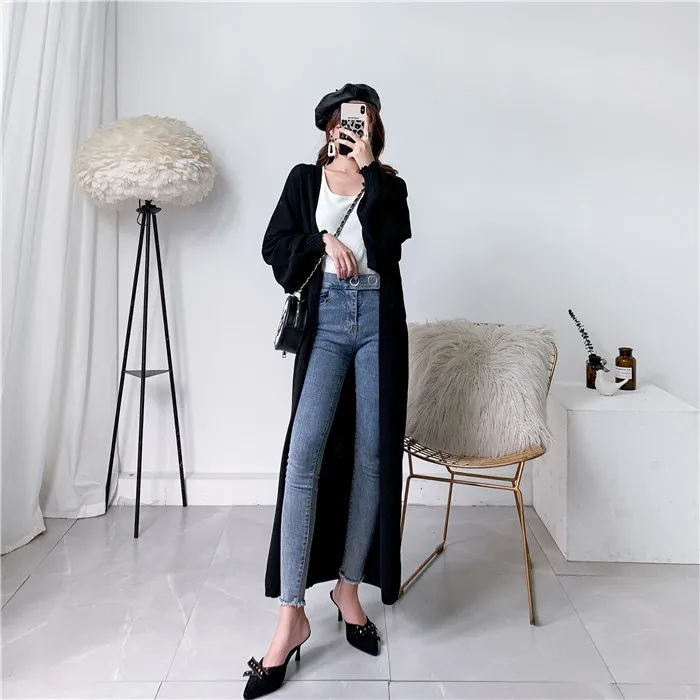 

Women's Autumn Casual Open Front Long Sleeve Knit Cardigan Sweater Coat with Pockets Sunscreen Cardigan Loose Style coat