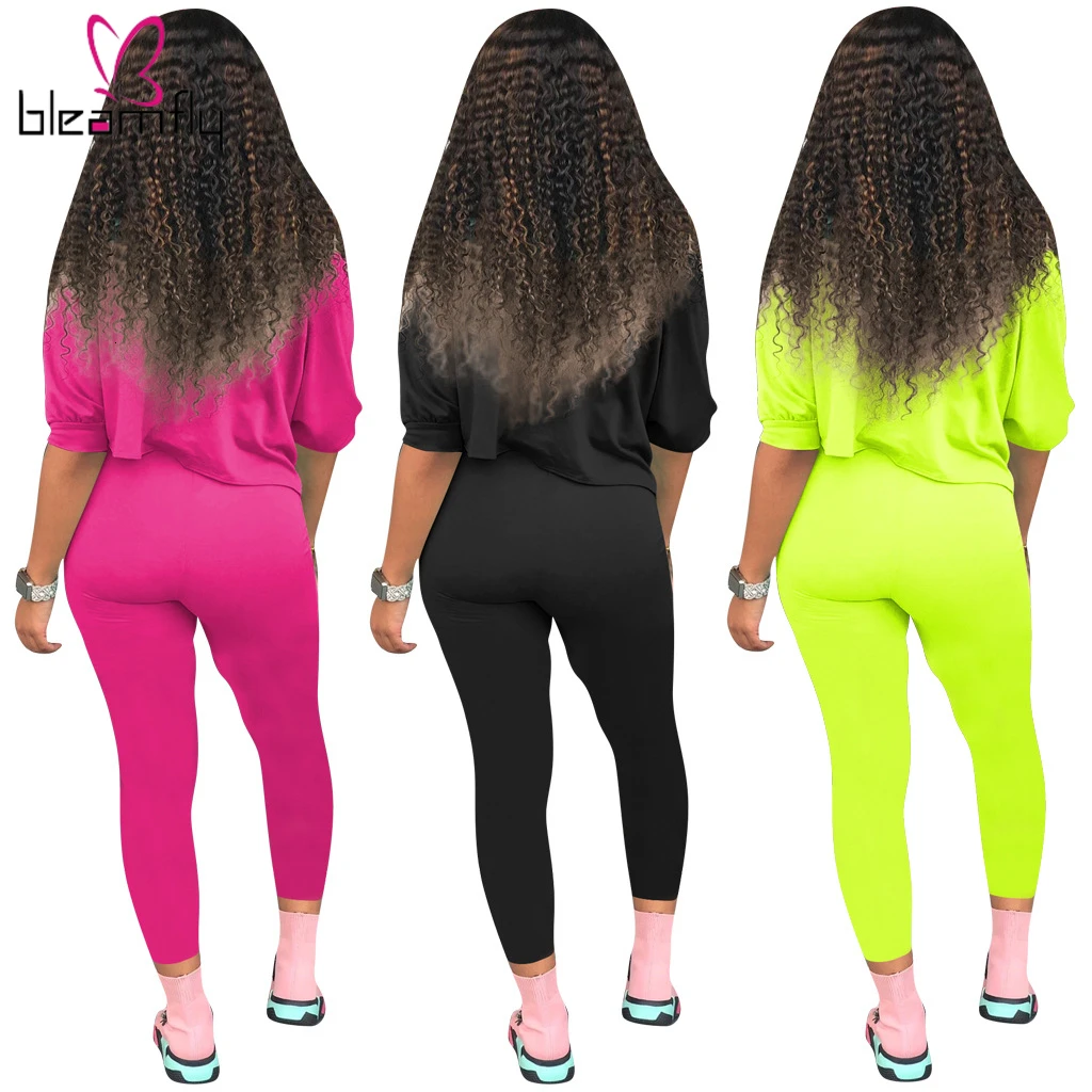2019 женский летний комплект из двух предметов футболка с длинным рукавом неоновый