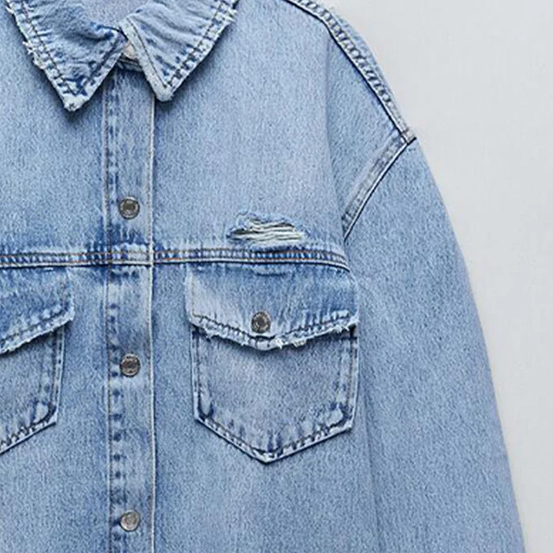 Женская джинсовая рубашка с вырезами Повседневная Свободная куртка из денима