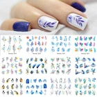 Набор водных наклеек для ногтей с голубыми листьями, 12 шт.