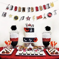rock roll theme kids birthday party decorations hanging note banner cake topper music theme engagement wedding party supplies