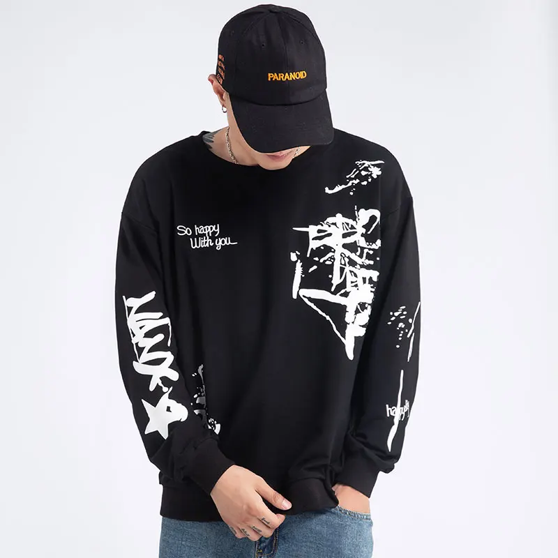

Single Road Crewneck Sweatshirt Men 2020 Oversized Graphic Japanese Streetwear Harajuku Hip Hop Black Sweatshirts Hoodie For Men