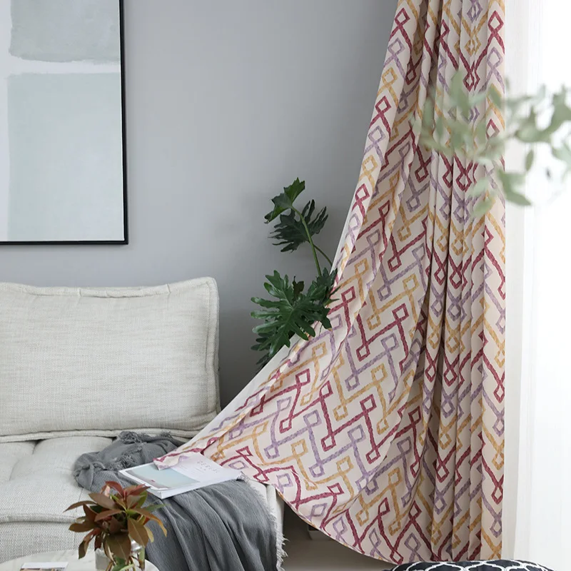 Модные геометрические занавески с цветными линиями для гостиной затеняющая