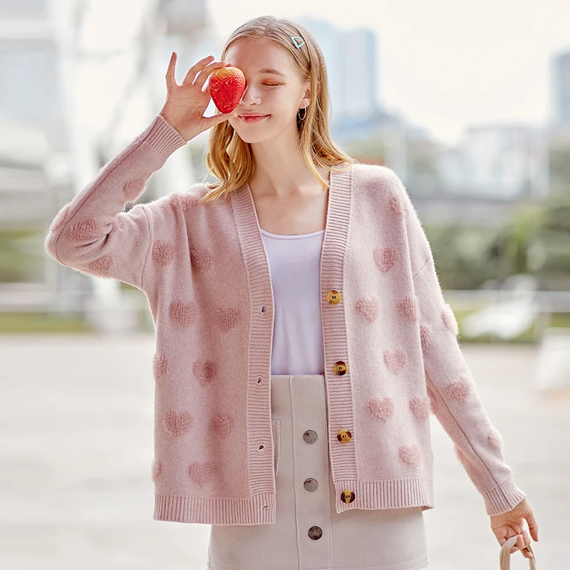 Кардиган с v-образным вырезом свитер сердцем зимняя одежда для девочек женское