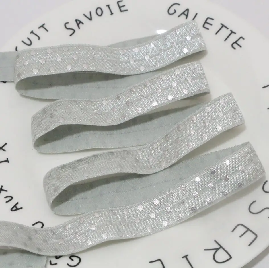silver dots 009 5 ярдов/партия, 5/8 ''16 мм, эластичная резинка в горошек с принтом, складывающаяся на эластичную ленту, аксессуары для рукоделия - Цвет: silver dots 009