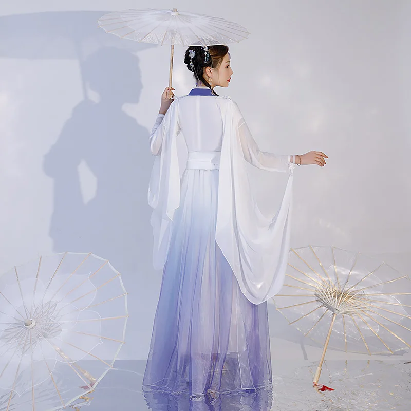 

Beautiful hanfu Ancient Chinese clothing Chinese style big swing dress New ladies two-piece suit Chiffon Underskirt women summer