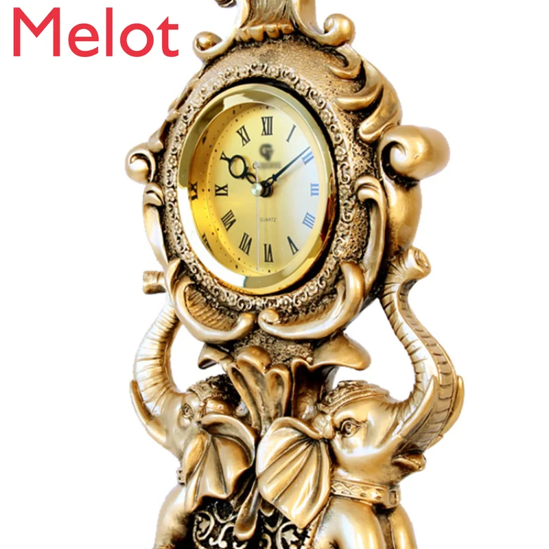 

Clock Seat Clock Decoration Retro Living Room Desk Clock Elephant Creative Desktop Clock Bedroom Desktop Clock