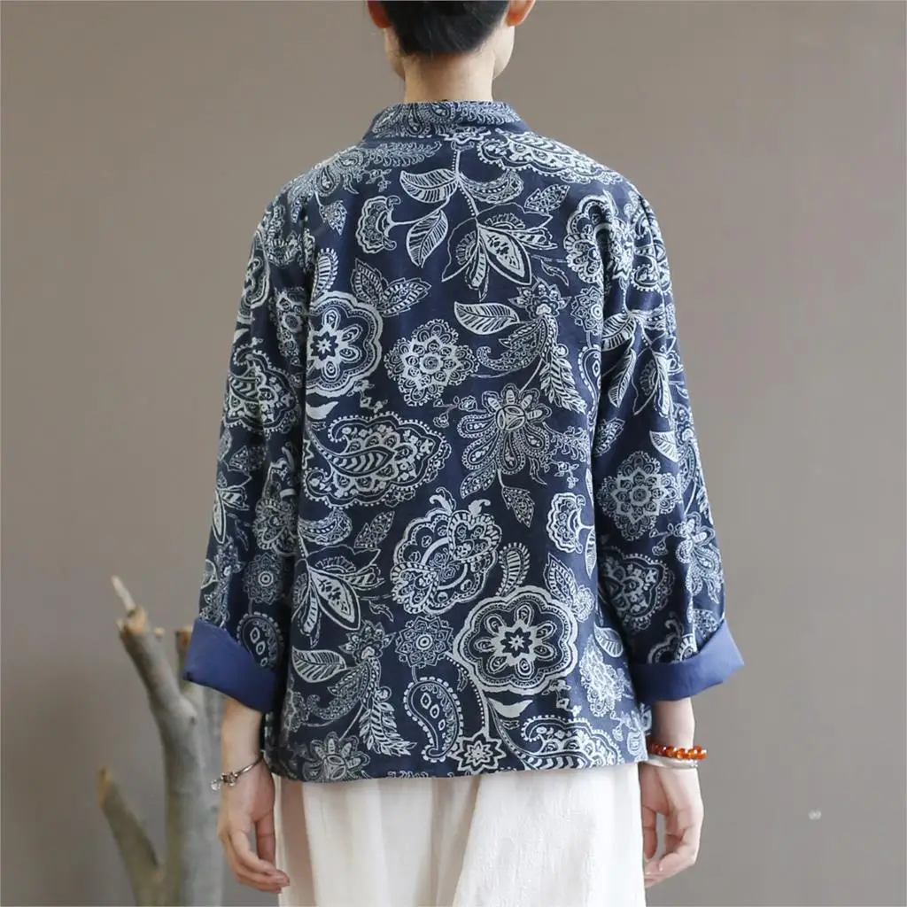 Женский хлопковый текстиль с принтом куртки женские свободные в китайском стиле