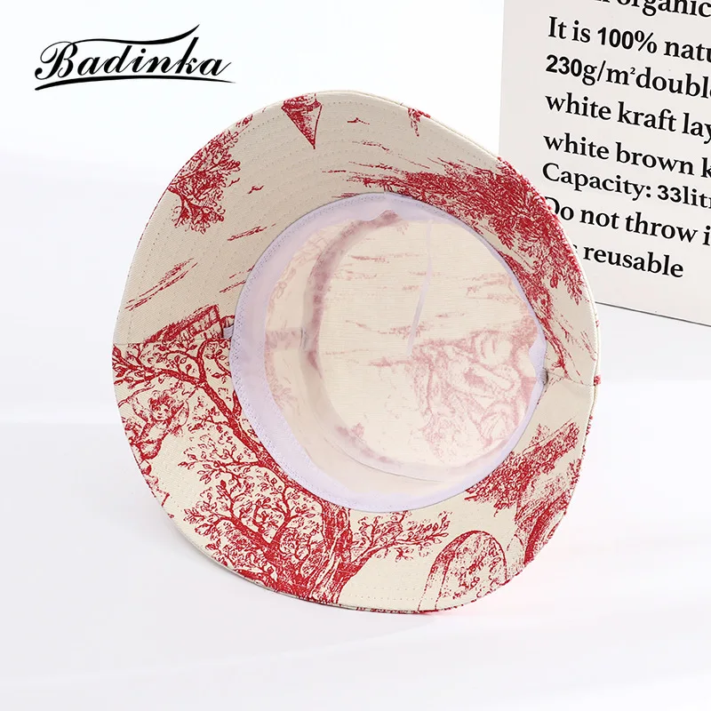 

Badinka 2021 New Cotton Bucket Hat with String Designer Fishing Hiking Cap Wide Brim Big Sun Visor Hats for Women Men Casquettes