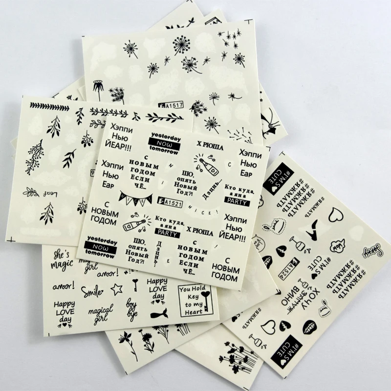 12 шт. Водные Переводные слайдеры бабочки цветы фотообои для ногтей маникюр белые