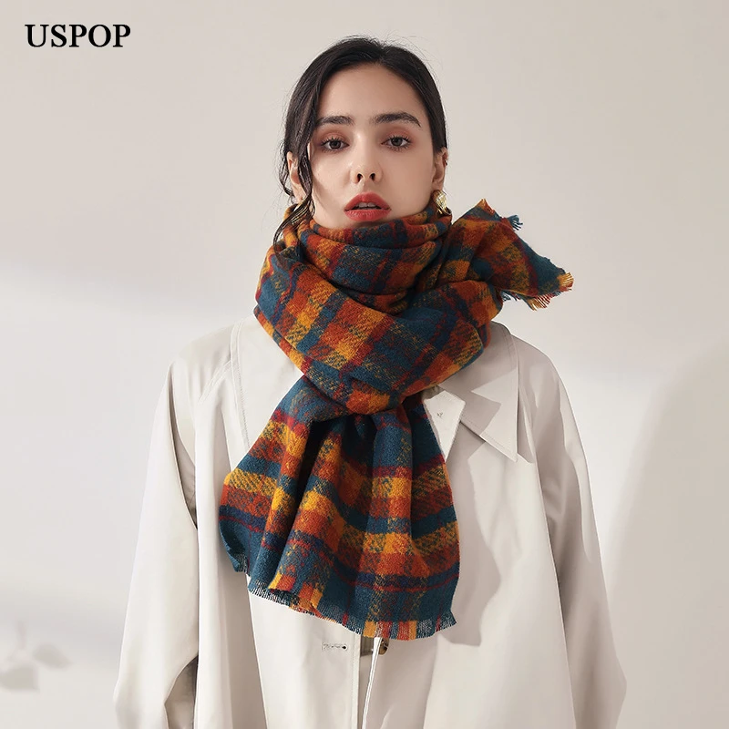 

USPOP 2021 New Long Large Thick Warm Scarves Soft Plaid Tassel Wrap Pashmina Women Winter Scarf