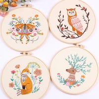 diy embroidery kit with hoop for beginner needlework animal pattern printed cross stitch set sewing handicraft painting decor