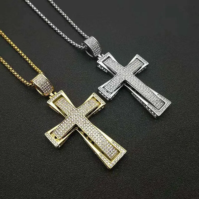 

Iced Out Big Crucifix Cross Pendant Necklace For Men Male Gold Color Stainless Steel Punk Necklaces Chain Jewelry Gifts