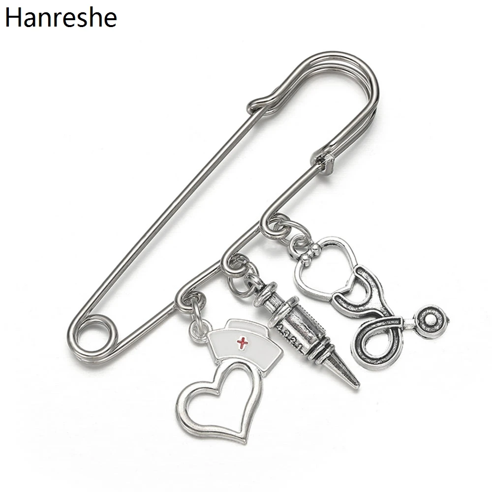 

Silver Color Medical Pins Brooch Charm Pendant Quality Heart Stethoscope Syringe Shapemetal Pin Badge Jewelry Doctor Nurse Gift