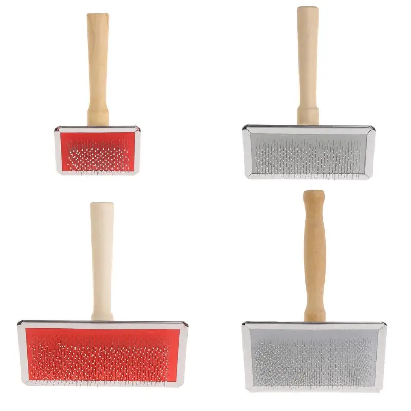 

Pet Grooming Comb Shedding Hair Remove Brush Wood Handle Slicker Dog Cat Supply L4MB