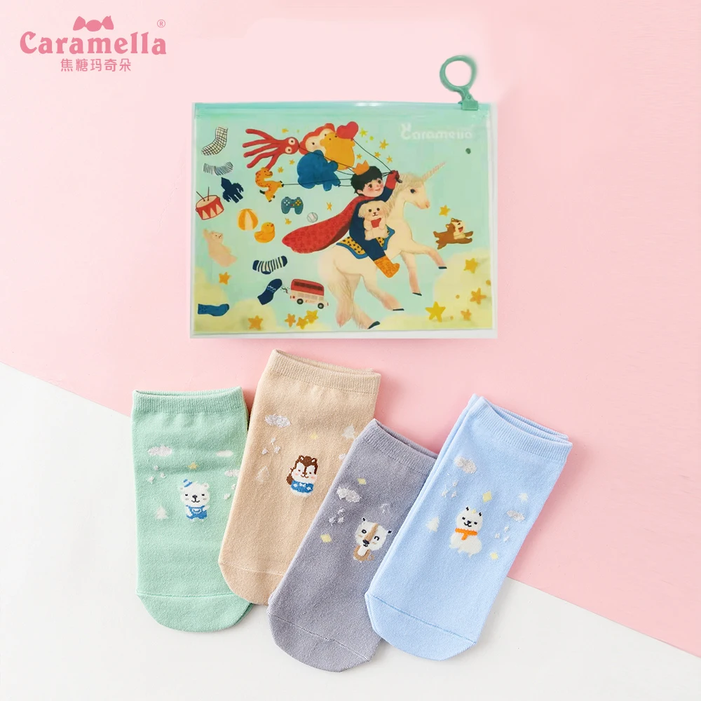 Caramella/4 пар/лот; Новинка; носки для девочек; летние хлопковые милые повседневные короткие дышащие носки с вышивкой; Модные женские носки