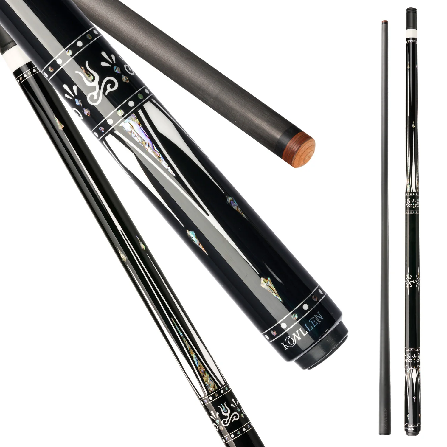 

KONLLEN Billiard Pool Cue Carbon Fiber Shaft Technologia 12.9mm Tip 3*8/8 Joint Real Inlay Cue Stick 148cm Black With Extension