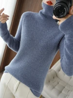 2021 autumn and winter new sweater womens high lapel self cultivation inner hood short solid color wool knitted bottoming shirt