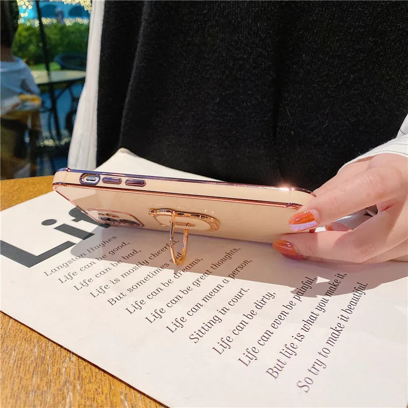 

Luxury Plating Ring Holder Phone Case For iPhone 11 12 Pro Max XS XR X 8 7 Plus Little Bear 12 Mini SE 2020 Camera Protect Cover