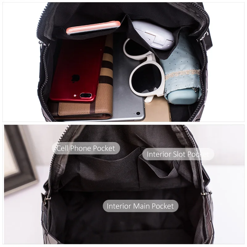 Женский школьный рюкзак с голографическим рисунком геометрическим |