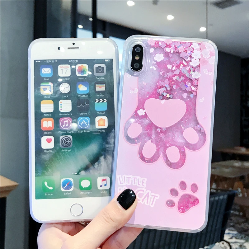 Чехол Tfshining с милыми кошачьими лапами блестящий зыбучий песок жидкий струящийся