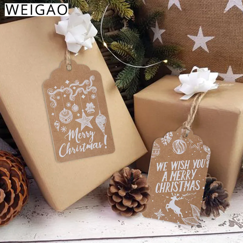 WEIGAO 50 шт. Счастливого Рождества крафт-бумаги бирки этикетки подарочные украшения