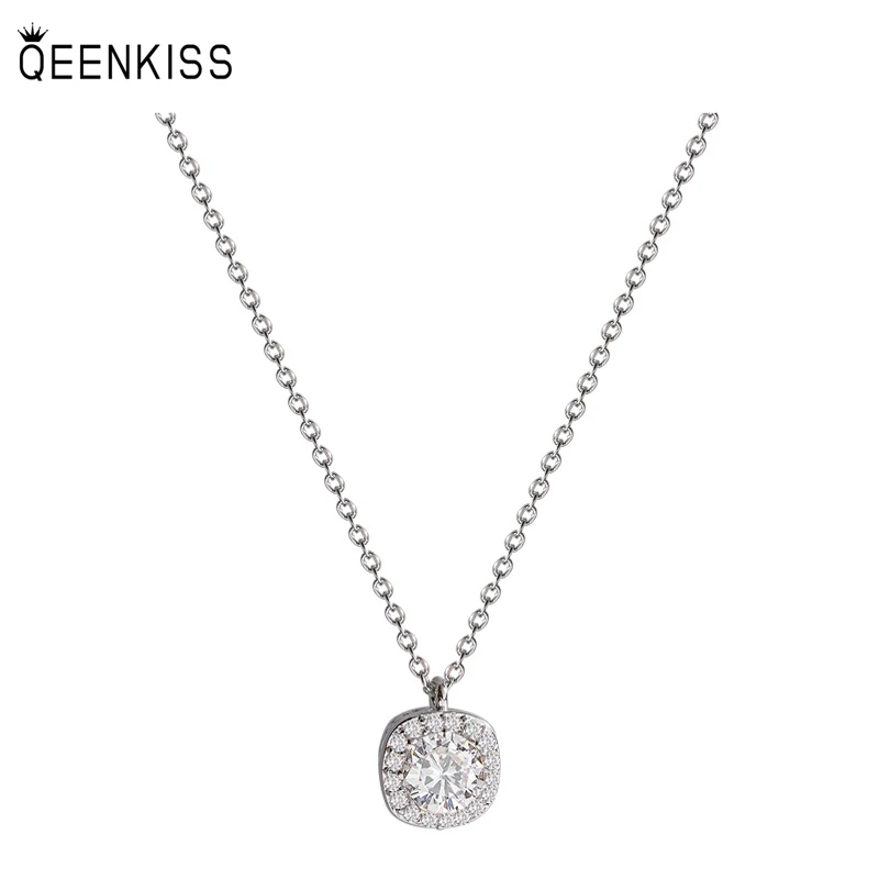 

QEENKISS NC733 Fine Jewelry Wholesale Fashion Trendy Woman Birthday Wedding Gift Square AAA Zircon Clavicle Pendant Necklace