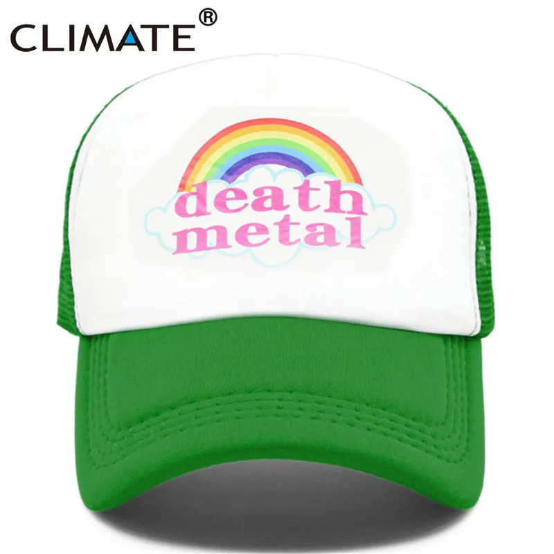 CLIMATE Death Metal Rock Trucker, кепка Rock, летняя кепка, металлическая Кепка Rock Fans, крутая сетчатая бейсболка, Мужская Радужная Кепка Trucker, кепка s, папа, Мужская кепка - Цвет: Green White