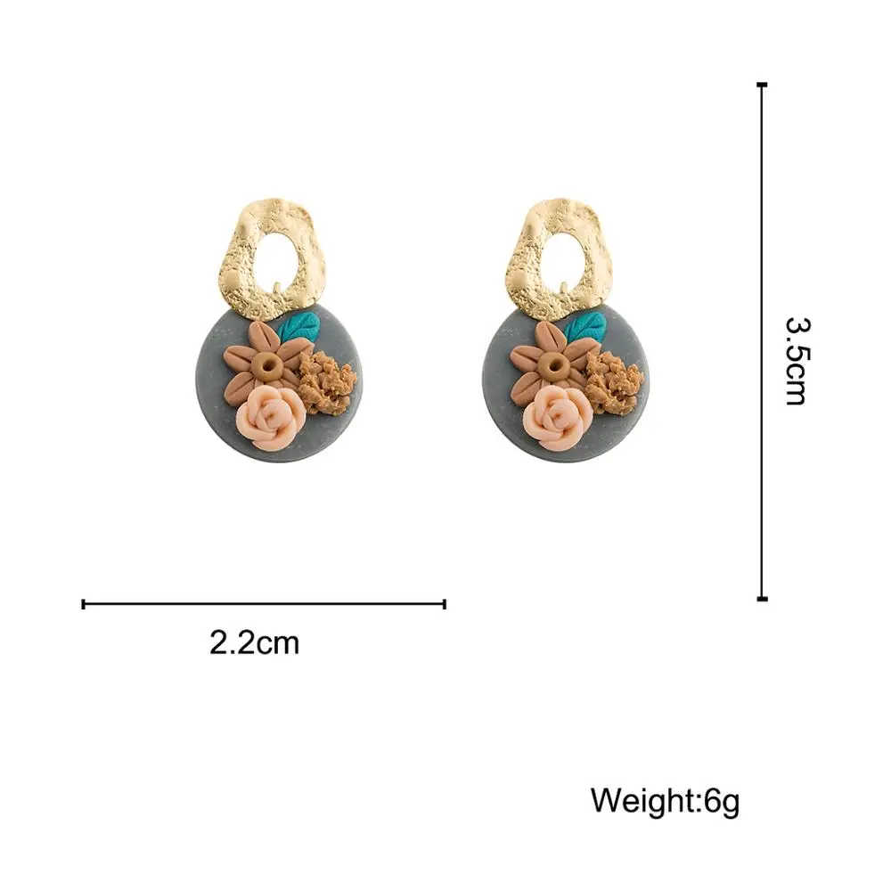 

AMORCOME Fashion Polymer Clay Floral Flower Handmade Earrings for Women Geometric Round Pendant Copper Alloy Hook Earrings Gift