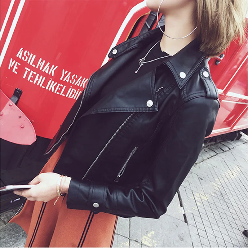 

Faux Leather Jacket Women Clothes New 2020 Spring Autumn Female Black Short Motorcycle jacket Slim Tops Chaqueta Mujer
